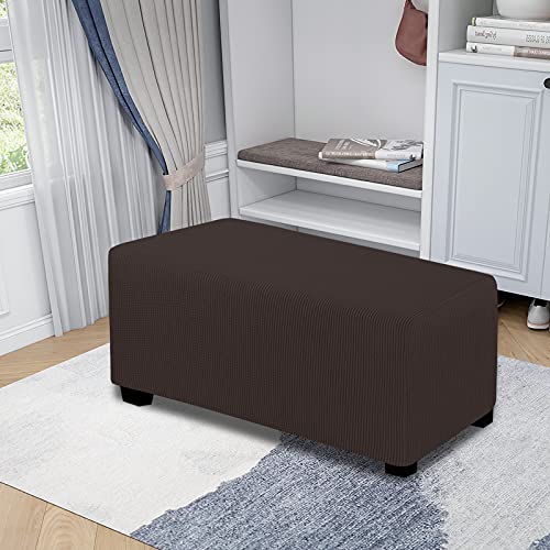 Housse extensible pour tabouret de rangement rectangulaire souple L chocolat - 4