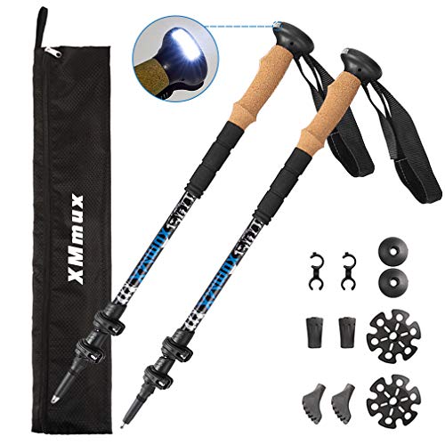 XMmux Cork Trekking Poles 1 Pair with LED Light for Men Women Kids