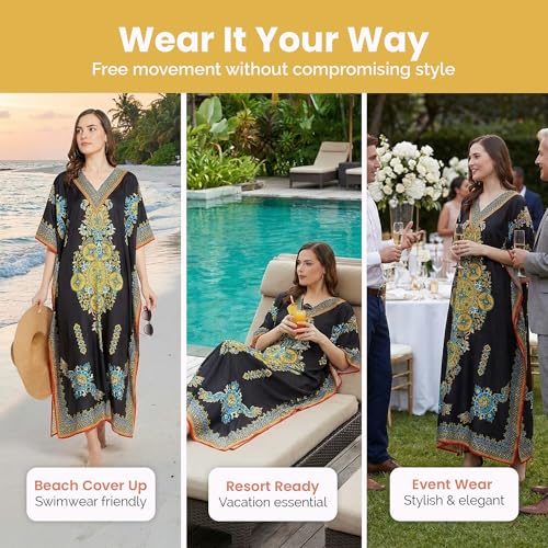 Image of Oussum Women Long Maxi Plus Size Polyester Kaftan Gown, Womens Kaftan Dresses Lounge Resort Wear, Plus Size Kaftan