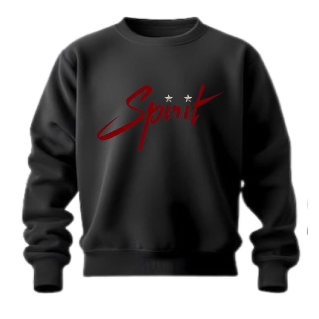 Spirit Unisex Cotton Sweatshirt, Black, 320GSM Brushed Loopknit, 88% Cotton 12% Polyester, Ultra Soft Pre-Shrunk Fabric, Red Logo Print, S-XXL-picture-24