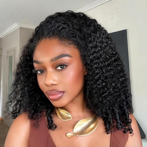 Image of Half Wig Human Hair Burmese Curly Spiral Curls End 180% Density 1B# 12 Inch