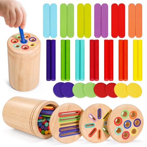 Mexgcom Montessori Spielzeug 3-in-1, Holzspielzeug Kinder Farbe Sortierspiel...