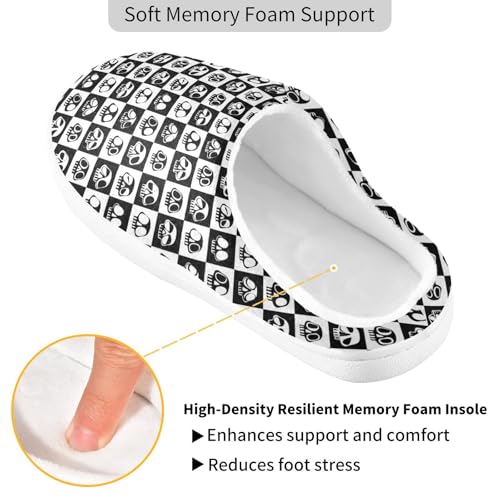 House Fuzzy Slippers Skull Black and White Checkerboard Anti-Slip Warm Shoes for Womens and Men 23017062