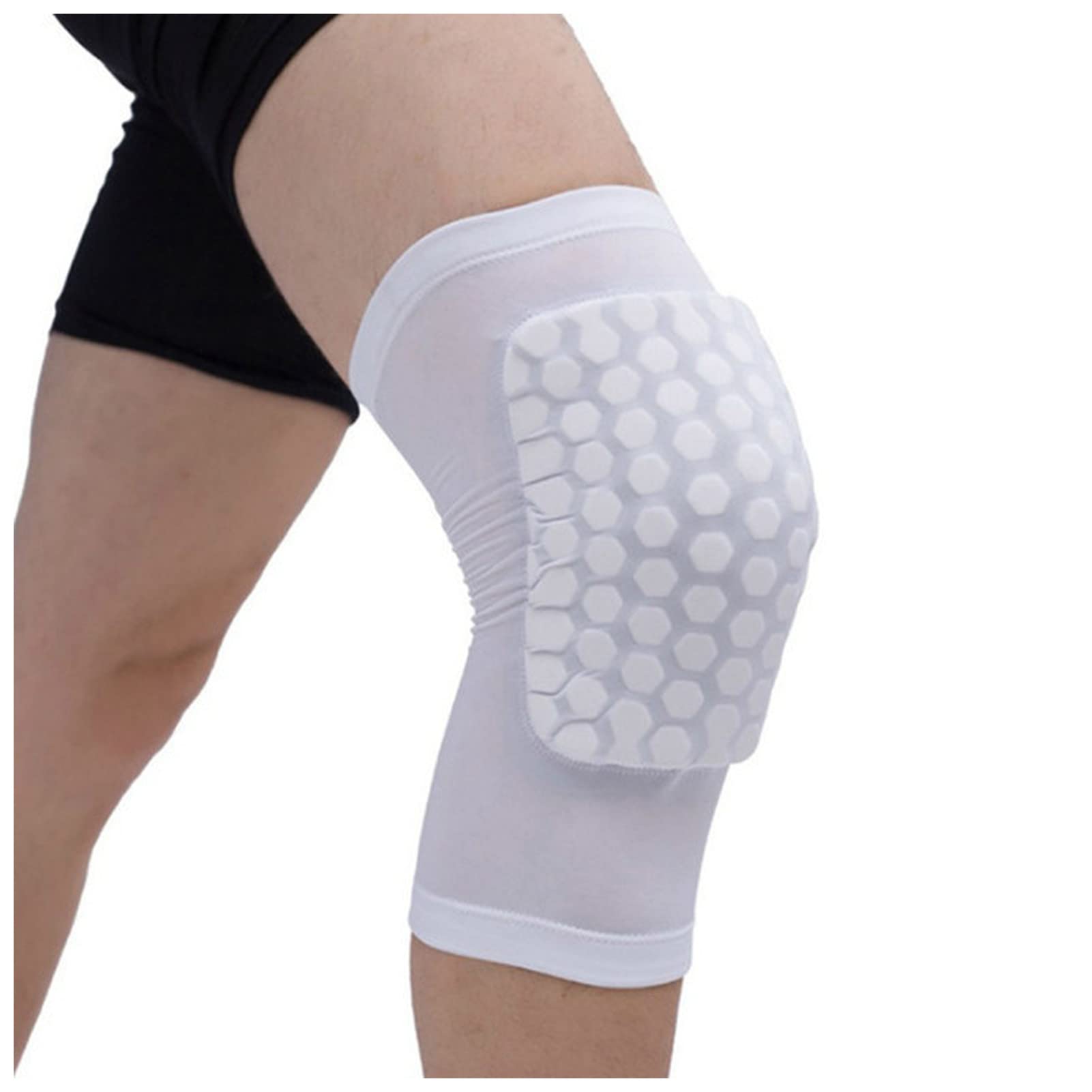Compression Leg Sleeves, 1PC Honeycomb Basketball Sport Kneepad Volleyball Knee Protector Brace Support(White,L)
