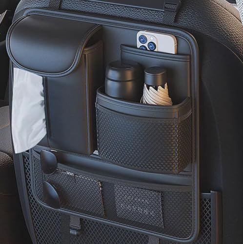 シートバックポケット 車用 収納ポケ 後部座席 多機能車内収納 大容量 簡単取付 省スペース カー用品 カップホルダー、ティッシュボックス付き 収納袋車のハンギングバッグ