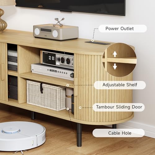 Image of ComfyCorner 70.8 inch Mid Century Modern TV Stand with Sliding Doors for 65 inch TV