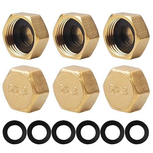 6PCS Brass Blanking Cap 1/2 Inch, Female Stop Cap, Hex Nut Caps, Plumbing Fittings for Washing Machine Radiator Valve Faucets Tap