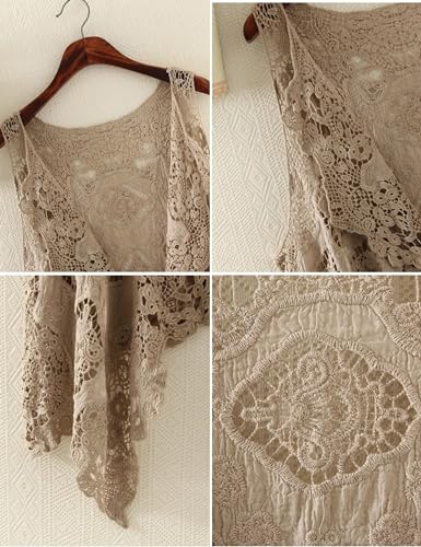 Image of FindThy Women's Hollow Knitting Stitch Cardigan Open Front Draped Boho Hippie Crochet Vest