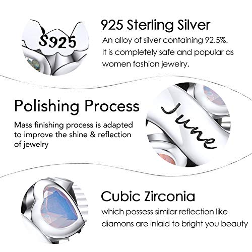 Ningan June Birthstone Charms 925 Sterling Silver Love Heart Openwork Bead For Charm Bracelets And Necklaces With 5A Cubic Zirconia, Birthday Mothers Day Jewelry Gifts Women Girls #TOP5