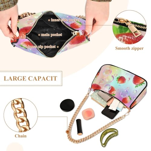 Strawberry Bubbles Pastel Pink Tote Handbag Womens Colorful Shoulder Bag Evening Bags Purse Zipper Closure Chain Strap4