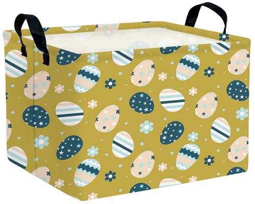 Image of Large Rectangular Easter Baskets Empty Waterproof Boy Toy Box Foldable Kid's Gifts Storage Bin Spring Room Decor(Retro Floral Egg)