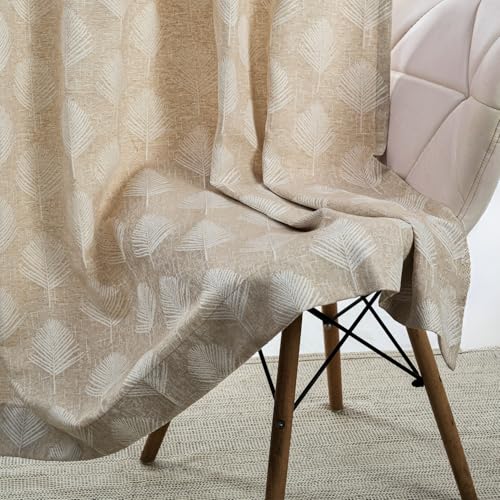 Image of haus & kinder Printed Jacquard Door Curtain 7 Feet Long Pack of 1 Door Curtain, 7 Feet Curtain for Door (Palm Charm, Caramel Nature Design 130x213 CM)