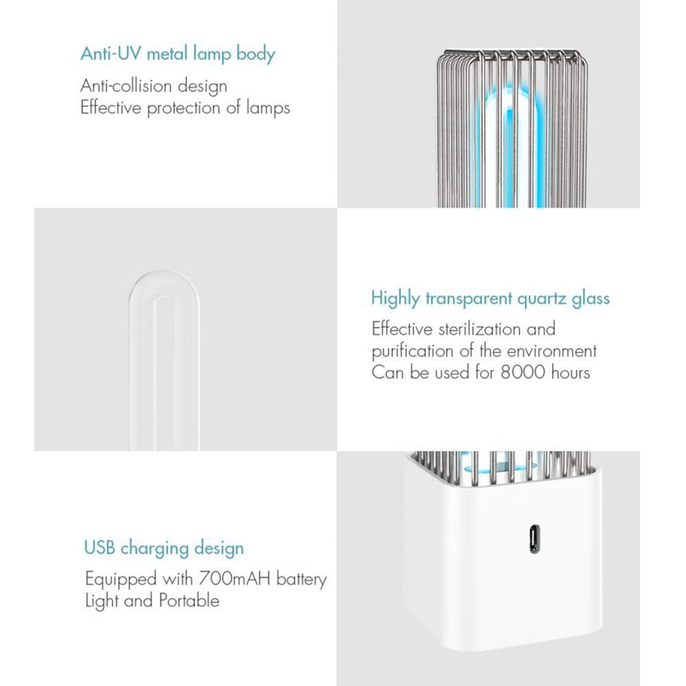 Luz de esterilización UVC portátil de 2.5W, lámpara de escritorio UV de sala de estar de dormitorio Lámpara de escritorio ultravioleta de cuarzo de ozono para viajes domésticos