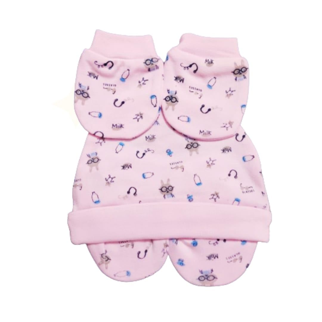 LilCARE Baby Booties, Mittens, and Caps Set with Cotton Prints for 0–6 Months (Pink)-image-23