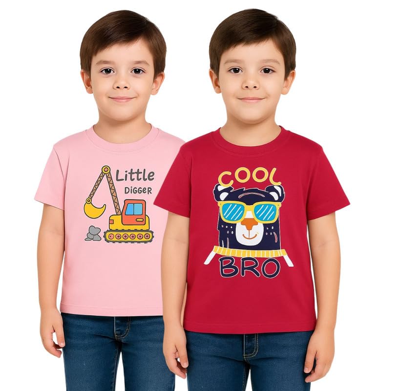 Image of Trendy Printed Cotton Blend Half Sleeve T-Shirt for Boys - Pack of 2