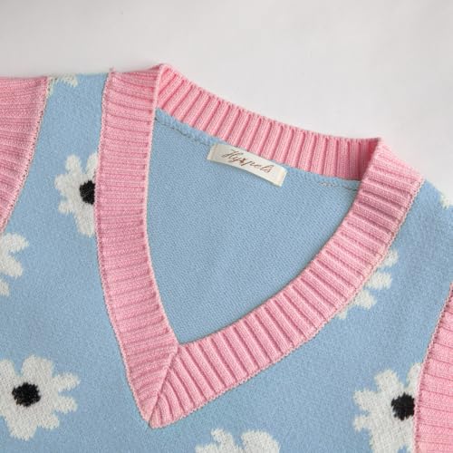 Image of Women's Sweater Vest,Y2K Sleeveless Pattern Preppy Style Knitted Crop Tank Top for Girl