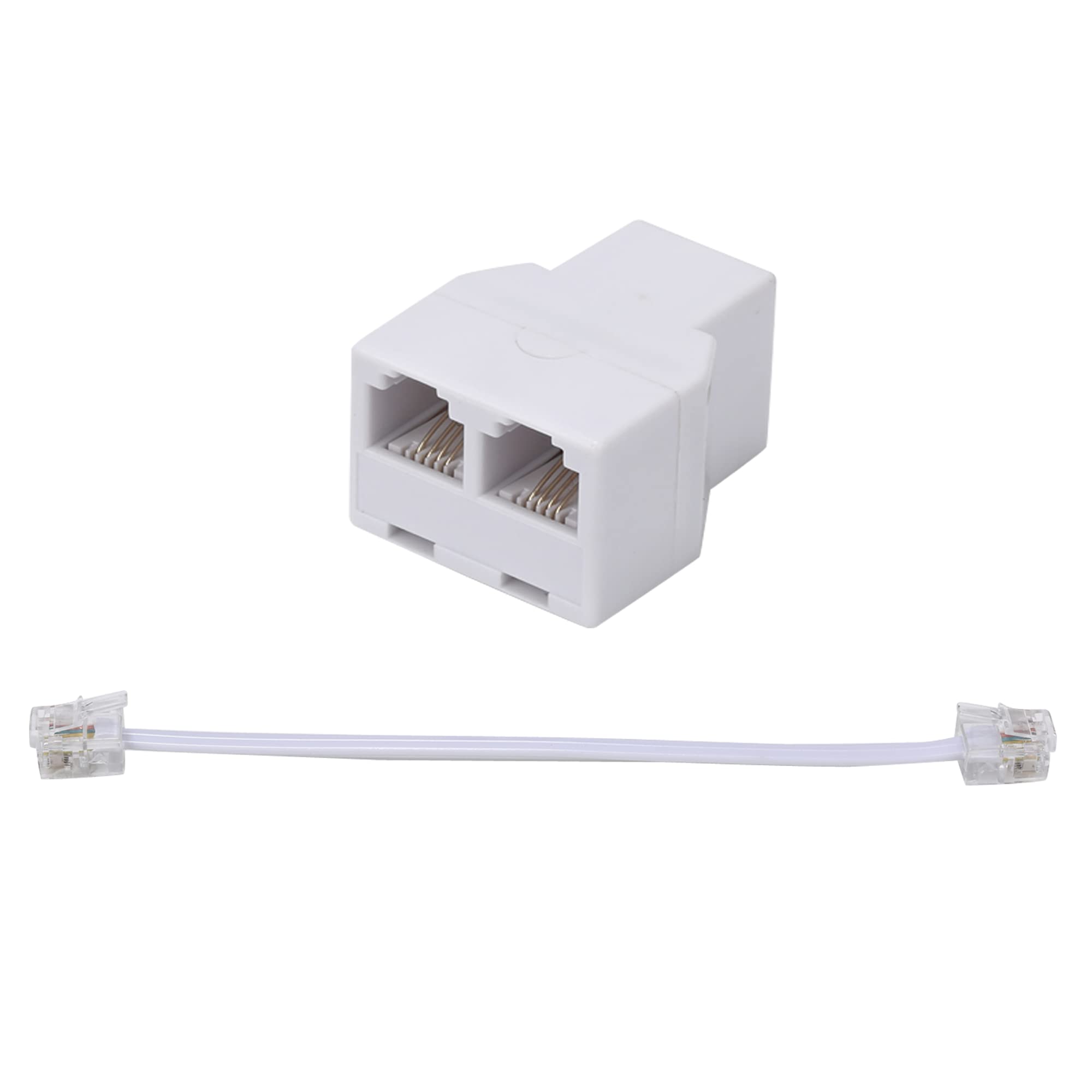 White Phone Line Splitter Pack with RJ11 6P4C Plug for Telephone