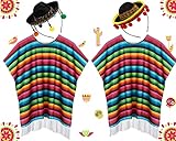 4 Pcs Cinco De Mayo Mexican Fiesta Serape Poncho Fabric and Straw Sombrero Headbands Mexican Costume (Cute)