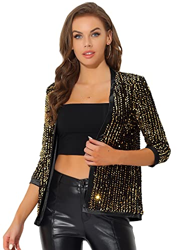 Allegra K Damen Pailettenjacke Glitzer Elegant Blazer Langarm Pailletten...