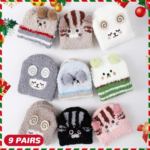 Suhine 9 Pairs Winter Non Slip Slippers Socks for Women Fuzzy Grippers Indoor Warm Soft Fluffy Sherpa Socks for Women's Gifts4