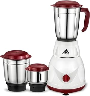 Mixer Grinder with 3 Stainless Steel Jars, High Speed Blending, Anti Skid Feet, Glossy Finish, White and Maroon (16)
