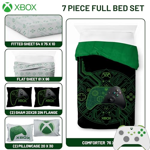 Image of Jay Franco Kids Comforter Set Includes Sheets and Pillow Covers - Soft and Cozy Bed Set for Stylish Room Decor, Official Licensed Product, White - Xbox, 7 Piece Full