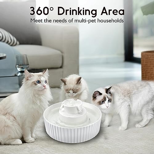 Image of Lawfery Ceramic Cat Water Fountain, 2.1L /71oz Cat Fountain with 3 Carbon Filters and 2 Quiet Pumps, Cupcake Pet Water Dispenser for Cats and Dogs (White)