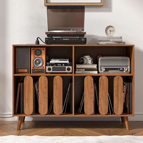 Oubayajia Large Record Player Stand, Vinyl Record Storage Holder, Record Player Table with Power...