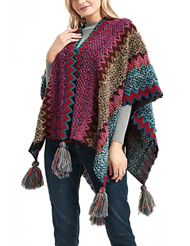 HaoMay Women's Ethnic Open Front Shawl Cape Wool Woven Tassel Poncho2