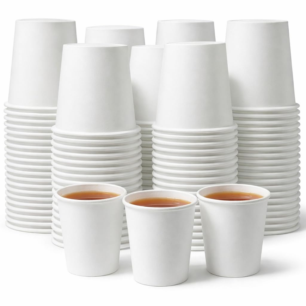 1ABOVE White Disposable Paper Cups, 100% Natural and Recyclable Hot and Cold Drink Cups, Perfect for Homes and Office (Pack of 50-8OZ)