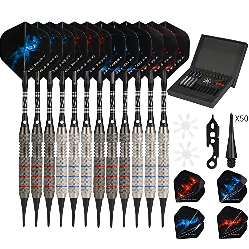 Rose Kuli Dartpfeile mit Spitze aus Kunststoff, 12 Stück, 18 g, elektronisch, mit 20 Flügeln und 50 Spitzen, Dart-Set geeignet für elektronische Dartscheibe Cover