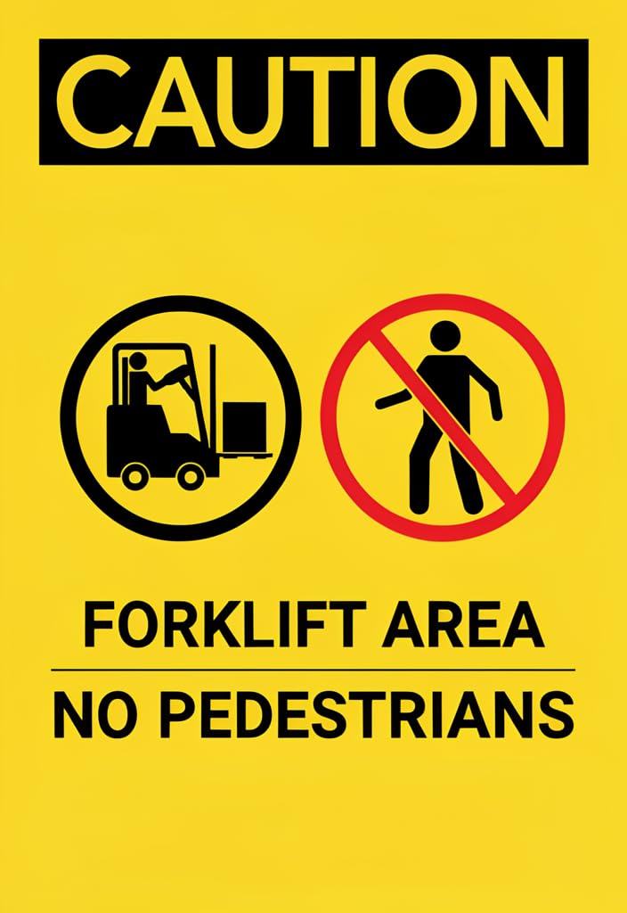 peiyeety Caution Forklift Area No Pedestrians Tin Metal Sign 12x8 Inch, Yellow Safety Warning Wall Decor Plaque for Warehouse Factory Garage Shop Loading Dock, Easy to Hang Industrial Notice Gift