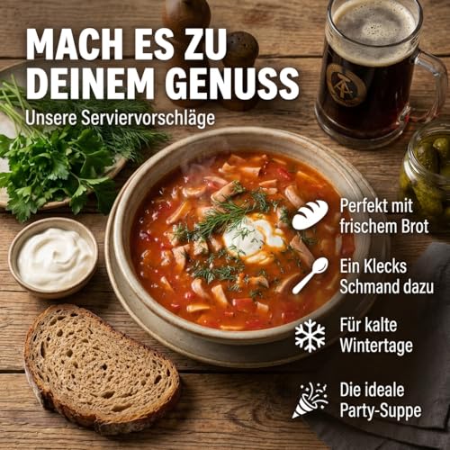 Halberstädter Soljanka 800ml – deftige Wurst-Soljanka in der Dose – Fertiggericht aus Ost-Tradition – pikant & herzhaft – Konserve mit Fleisch & saurer Sahne – Bild 6