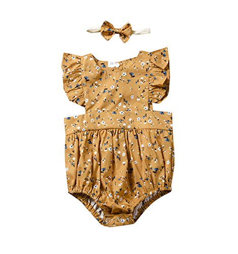 Newborn Baby Girls Big Little Sister Matching Clothes Floral Ruffle Romper Dresses (Romper,100/ Fit 12-18 Months)