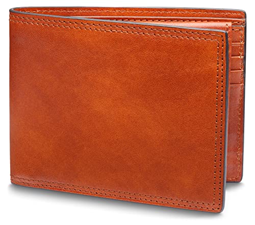Bosca ITALIA, Credit Card Men's Leather Wallet with I.D. Passcase Made In Italy, Dolce Leather Collection Amber
