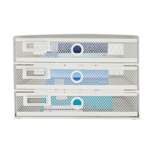 Organizador de escritorio, organizador de escritorio triple de 14 x 10 x 6,7 pulgadas, 3 compartimentos para documentos, para todos los espacios de oficina, como empresas (blanco)