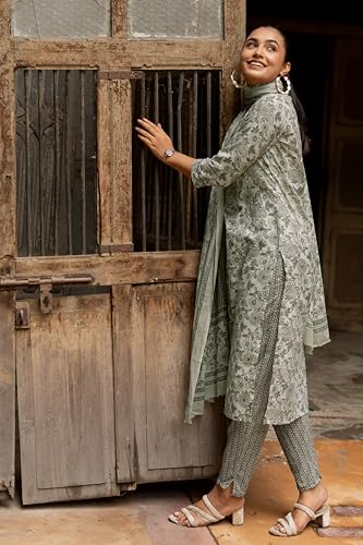 Image of MIRCHI FASHION Pure Cotton Floral Kurta Set for Women with Dupatta & Pant | 3 Piece Straight Fit Ethnic Outfit | Breathable Summer Salwar Suit