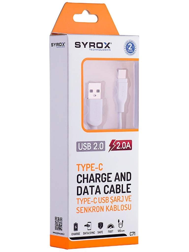 SYROX C71 2,0 MAH TYPE-C 1,2 MT Type-C Kablo