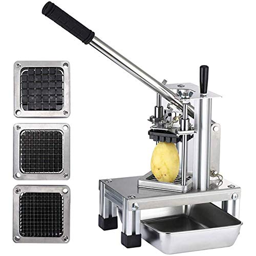 KKTECT Astilladora de Patatas Comercial Cortadora de Frutas Vegetales con 3 Cuchillas de Acero Inoxidable-1/4 1/2