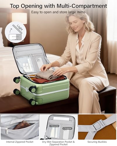 Image of Hanke 16 20 24 26 Inch Carry On Suitcase PC Hardshell Luggage Top Open Aluminum Frame Rolling Suitcases with Wheels Tsa Luggage Travel Luggage for Womem Men, Bamboo Green, 16 Inch
