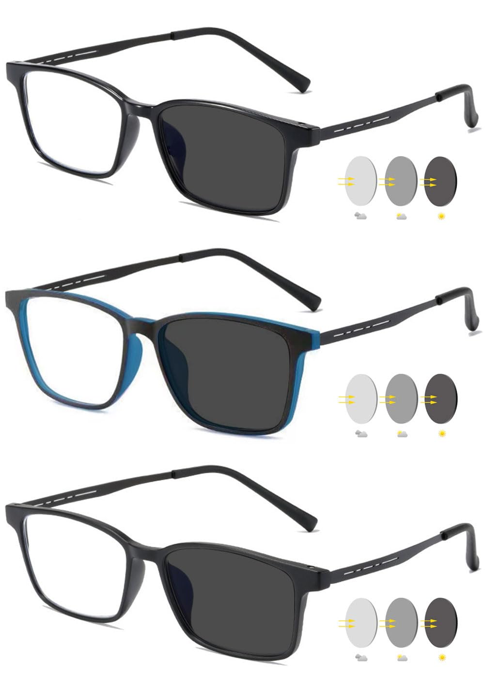 VEVESMUNDO Selbsttönende Lesebrillen Sonnenlesebrille Metall Blaulichtfilter Herren Damen Lesehilfe Brille mit uv-sonnenschutz
