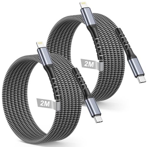 Cable USB C a Lightning 2M 2Pack, [Certificación Apple MFi] Cable iPhone Carga Rapida USBC to Lightning Nailon Trenzado Cabo iphone lightning para iPhone 14 13 12 11 Pro Max X 8 7 6S 6 Plus 5 SE,iPad