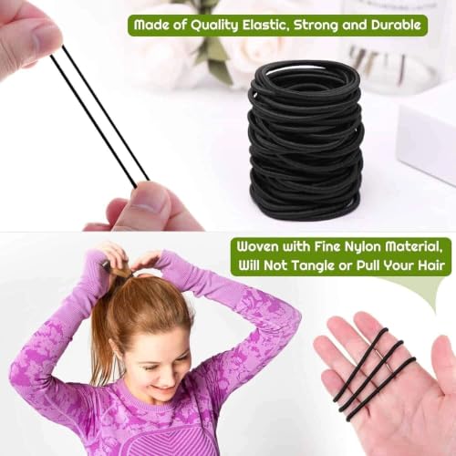 Image of Curated Cart 12 Pcs 4mm Black Hair Ties Bands - Heavy-Duty Elastic Hair Accessories for Women, Men, and Girls - Strong Ponytail Holders for Medium Hair