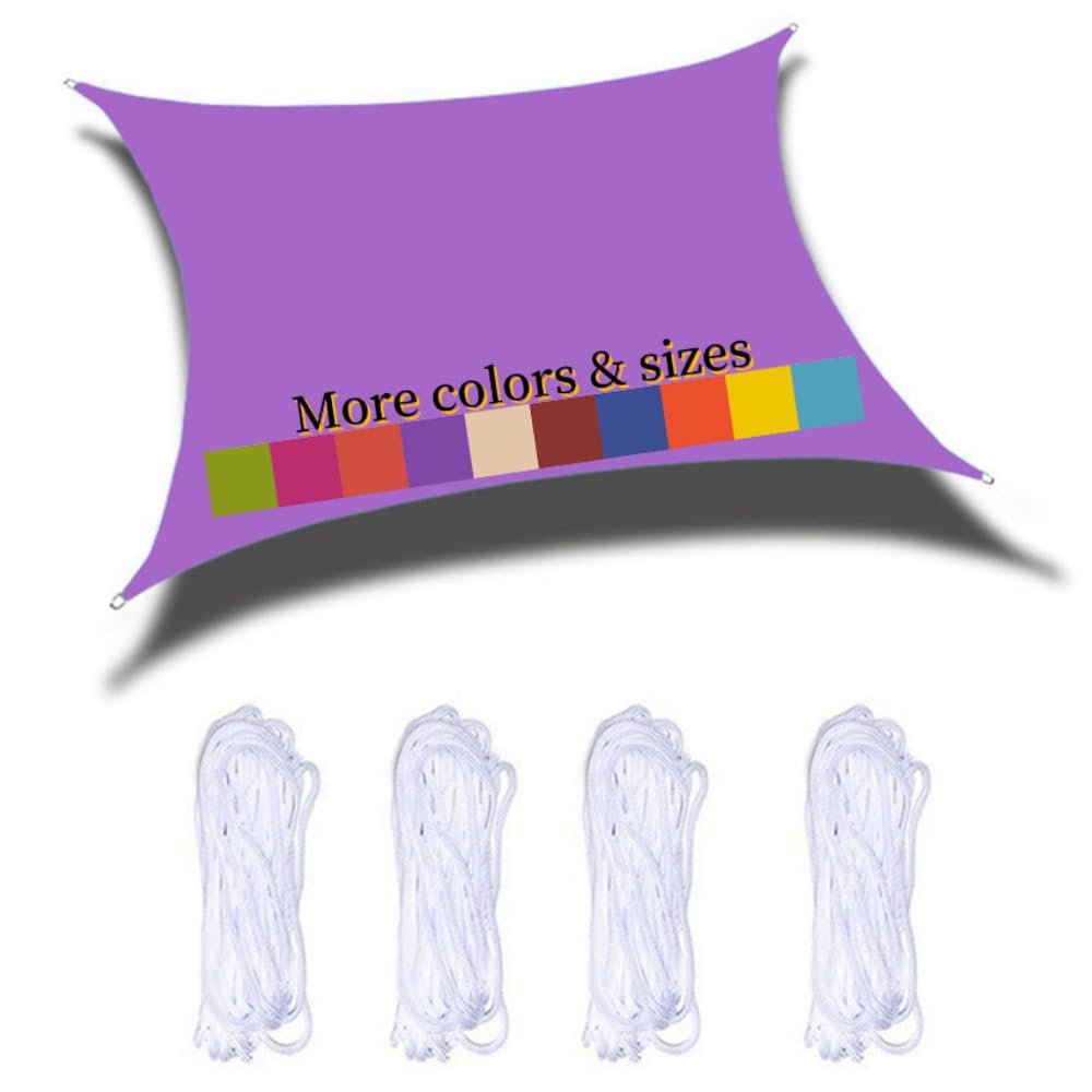 Sun Shade Sail 4x6m Waterproof Rectangle PES Polyester 98% UV Block for Outdoor Garden Patio Yard Party with Free Ropes, Purple