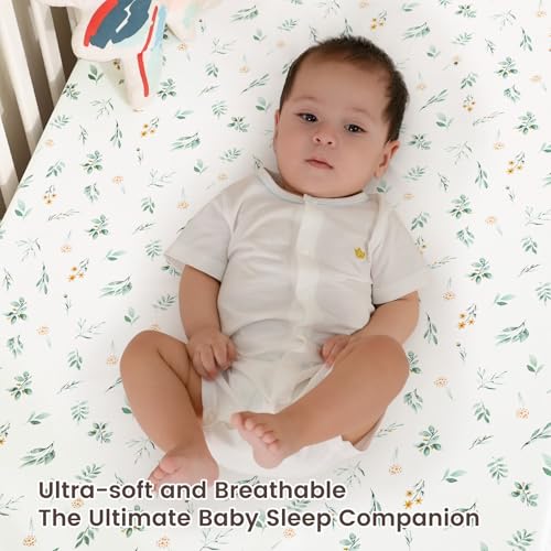Image of david's kids 3 Pack Bassinet Sheets, Ultra Soft Breathable Comfortable Baby Sheet Set for Boys Girls Neutral, Univeral Fit for Most Cradle and Bassinet Mattress, Leaf & Floral