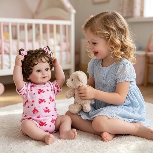 Image of EKOKIZ Lifelike Reborn Baby Dolls Girl, 20-Inch Realistic Baby Doll with Hair Baby Doll That Looks Real Cloth Body Newborn Girl with Complete Accessories for Kids 3+, Lovely& Pretty Girls