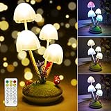 Mushroom Lamp Cute Night Light, Rechargeable Mushroom Decor Small Table Lamps, Dual-Colors Bedside Lights with Dimmable Remote & Timer, Gift for Kids Teen Girls Bedroom, Indoor Living Room Decorations