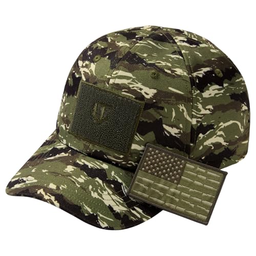 Image of Tactical Hat with Flag Patch Camo Military Army Hats Adjustable Trucker Baseball Cap Soft Top for Shooting