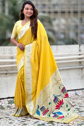 Image of SGF11 Women's Paithani Soft Lichi Silk Kanjivaram Sarees With Blouse Piece
