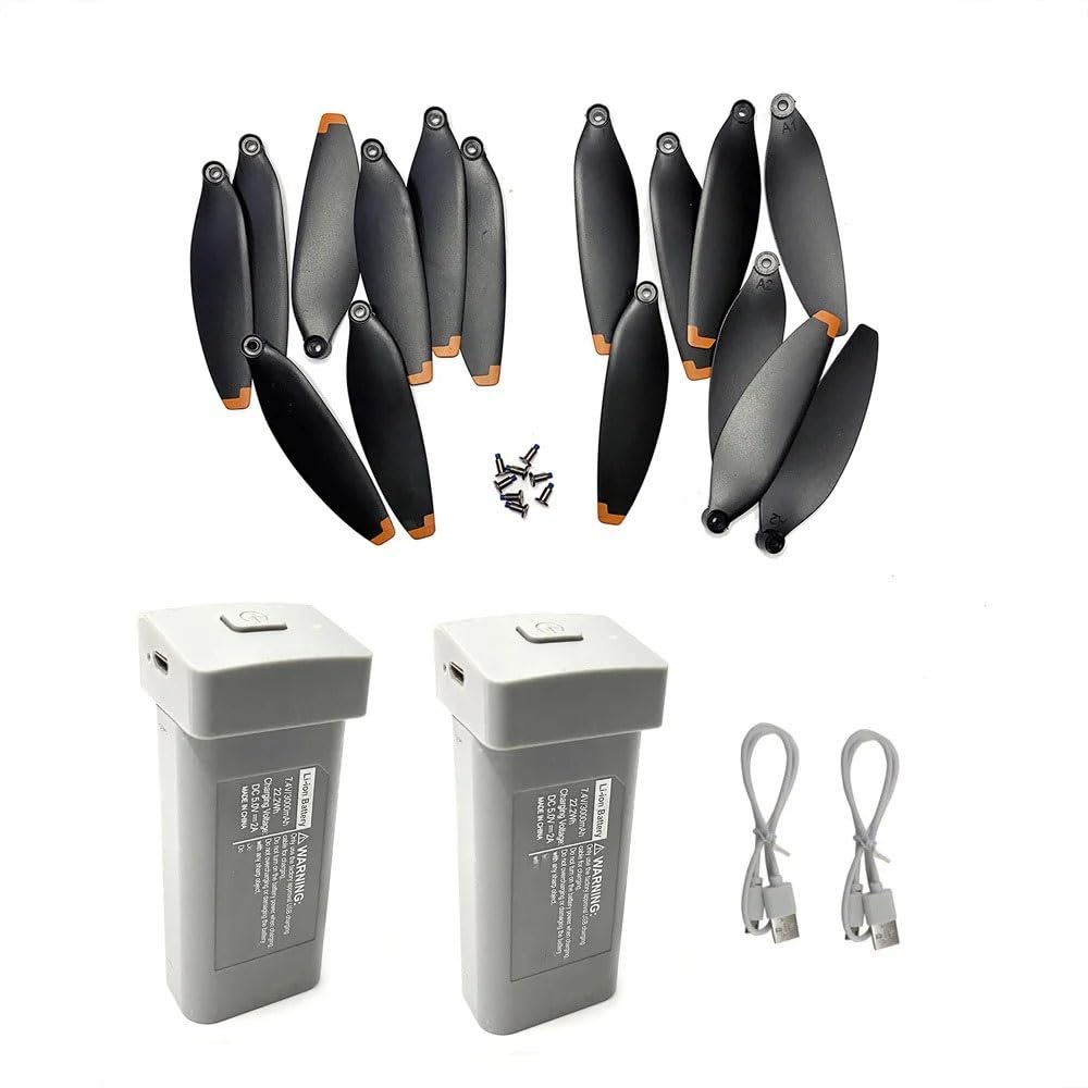 DAYUDDRICAR Drone Battery Kit, S135 Pro M218 AE3 MAX RC Drone Battery Spare Part 7.4V 3000mAh Lipo Battery With Propeller Blade Kit for S135 Pro M218 AE3 MAX Drone Accessories (Color : 2 gray battery